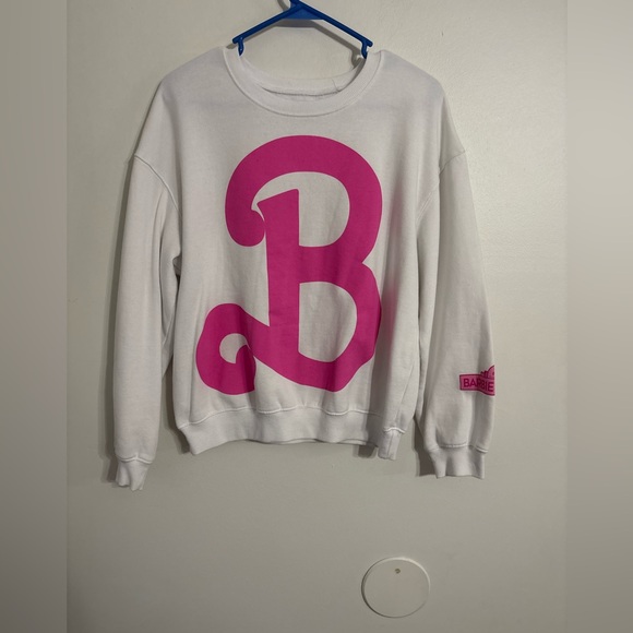 Barbie Tops - Barbie White Sweatshirt with Pink Logo Size Medium